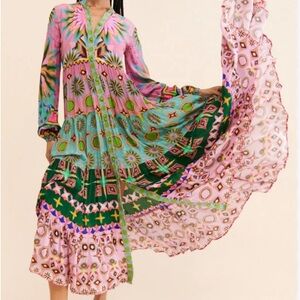 Siddhartha Bansal Pink and Green Geometric Dress Size XLP